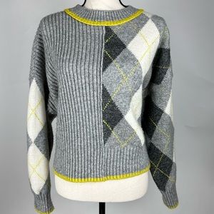 Pringle of Scotland x H&M Argyle print gray sweater with yellow accents - size M